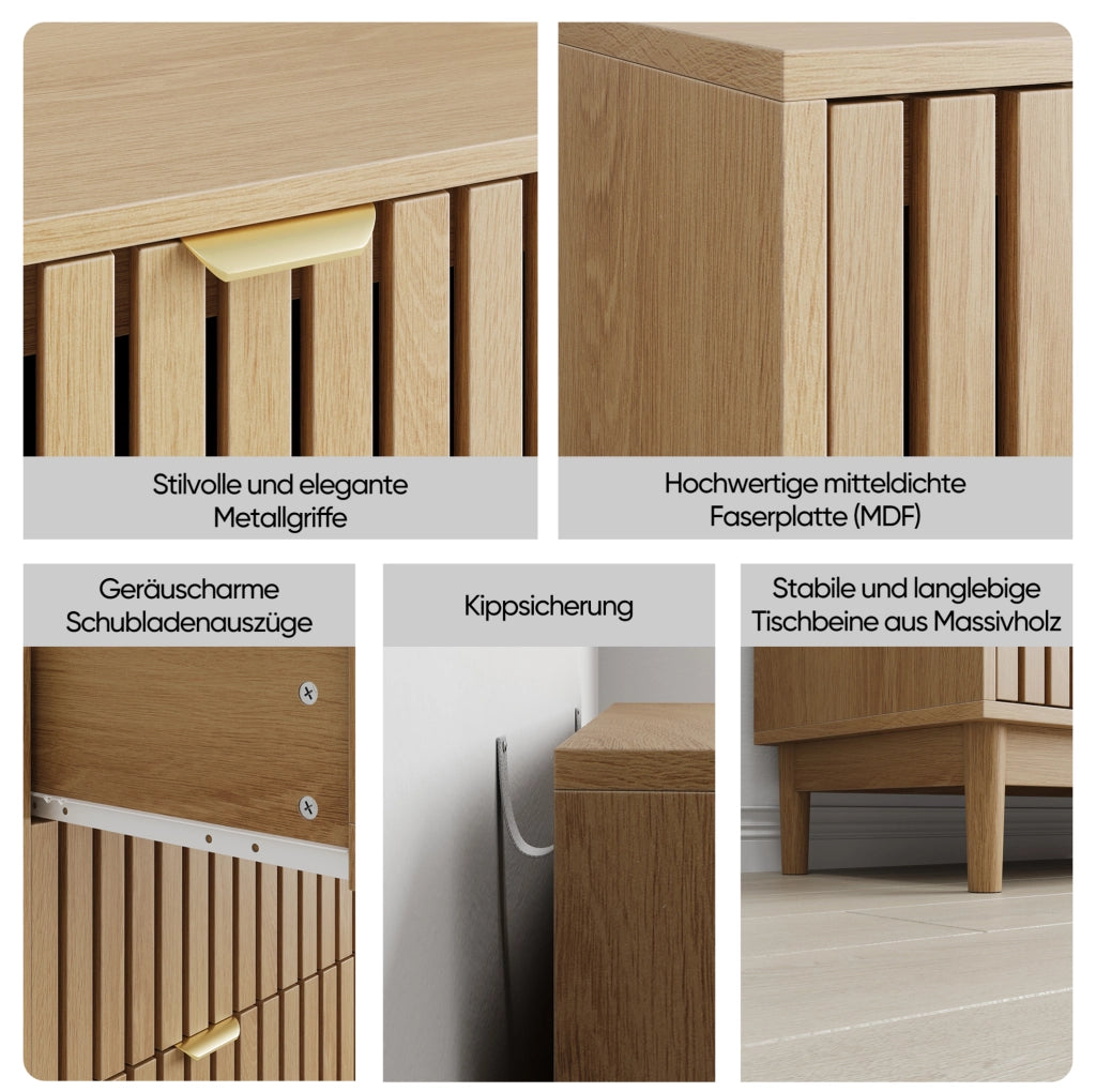 Cassettiera moderna a 3 cassetti in MDF color quercia 80 x 39 x 80 cm
