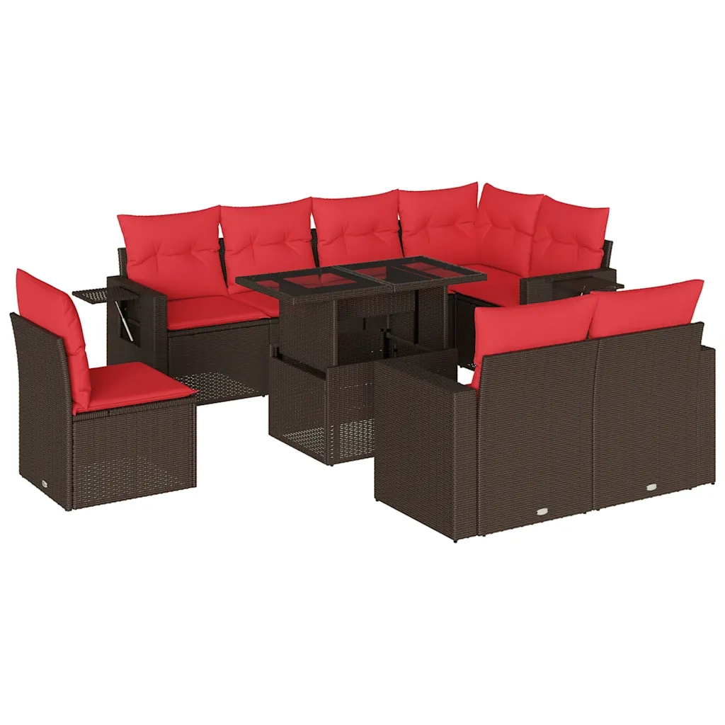 Set Divani da Giardino 9 pz con Cuscini Marrone in Polyrattan 3268044