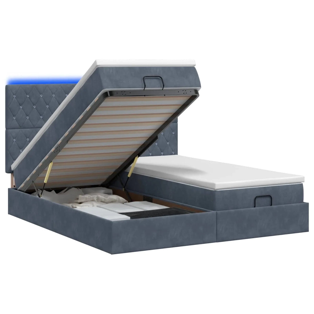 Letto Ottomano con Materasso e LED Grigio Scuro 180 x 200 cm 3458479