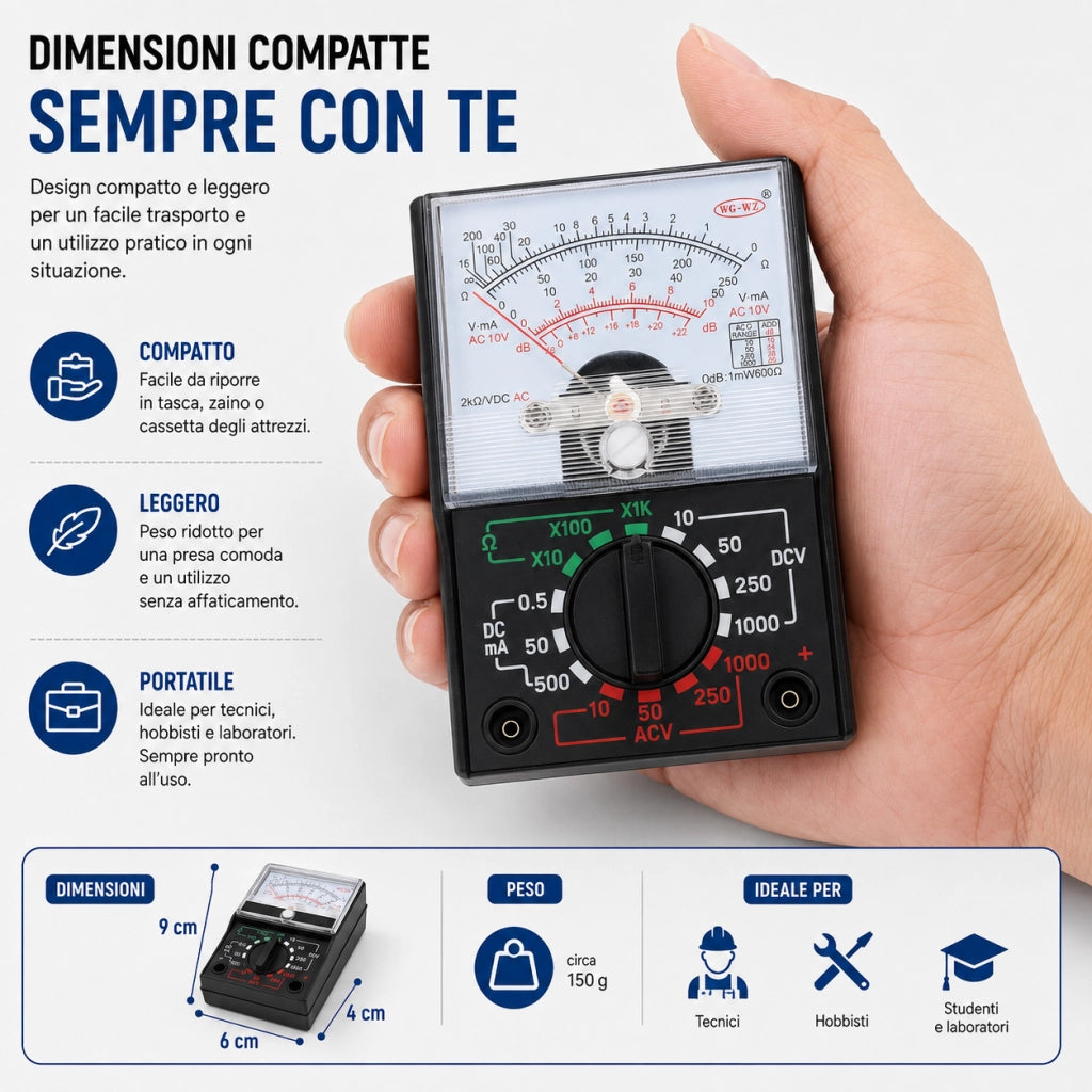 Multimetro Analogico AC/DC 1000 V con Puntali e Batteria VHT02260