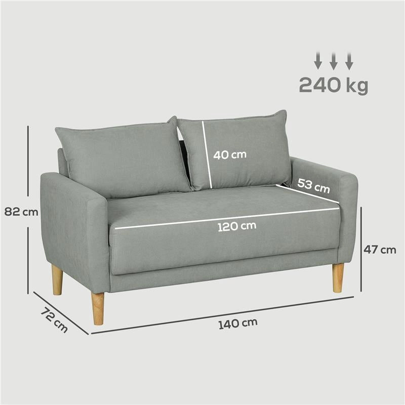 DIVANETTO 2 POSTI VELLUTATO CON VANO PORTAOGGETTI INFERIORE E CUSCINI 140X72X82 CM GRIGIO