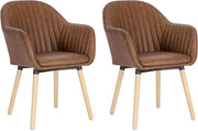 Set di 2 Sedie per Sala da Pranzo con Schienale Braccioli Poltrona Imbottita Gambe in Legno Seduta in Similpelle, Marrone, BH336br-2