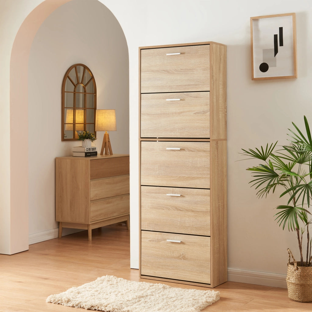 Scarpiera Sykkylven con 5 Contenitori Ribaltabili - Effetto Rovere Sonoma [en.casa]