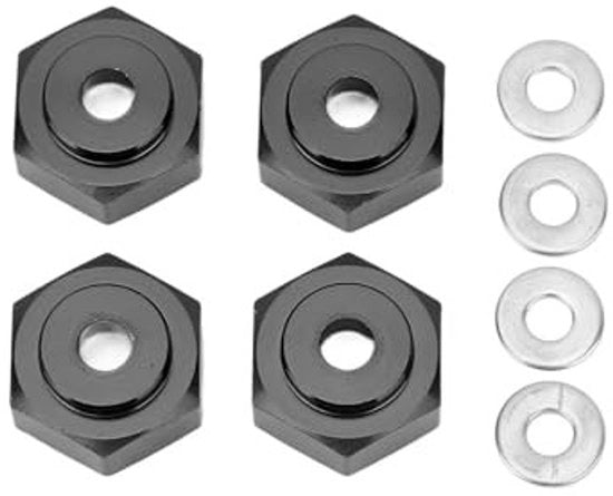 Adattatore esagonale in alluminio per RC - 4 pezzi - Nero - Adatto per auto RC 1/10 - Aggiornamento perfetto per il tuo veicolo RC
