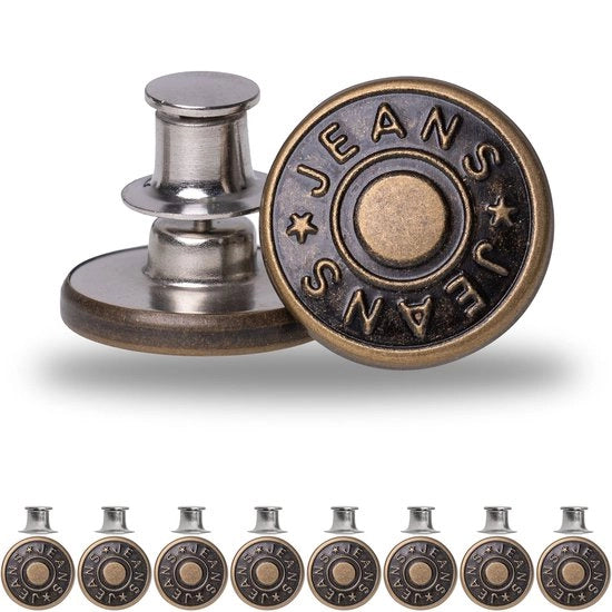 Knopen per sostituzione dei pantaloni, 8 pezzi, senza nichel, per persone con allergia, Ø 17 mm knop in ottone per jeans, colore bronzo, cintura regolabile in qualsiasi momento, rende i pantaloni più stretti e più larghi, knop con chiusura a spillo