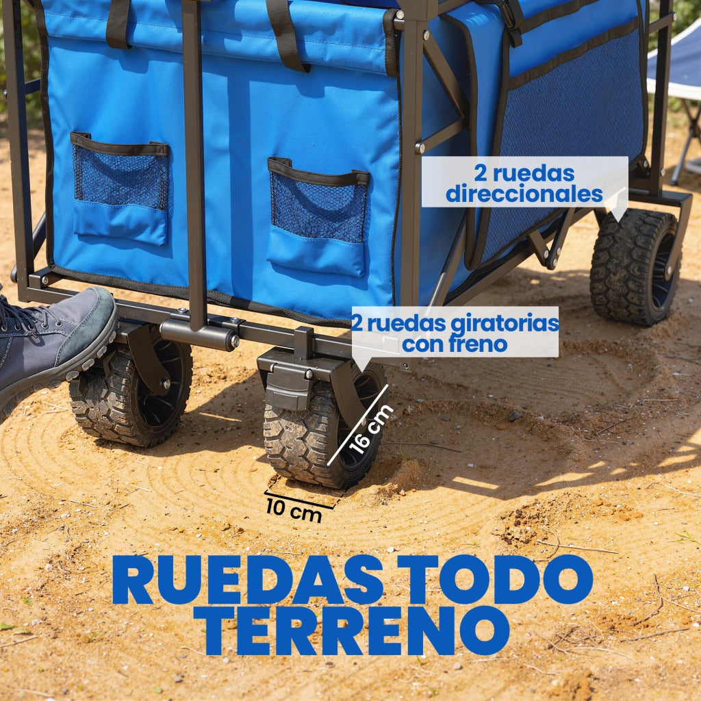 Carrello da Giardino Pleghevole con Ruote ¨C zephmum ¨C 125x59x133 cm Blu
