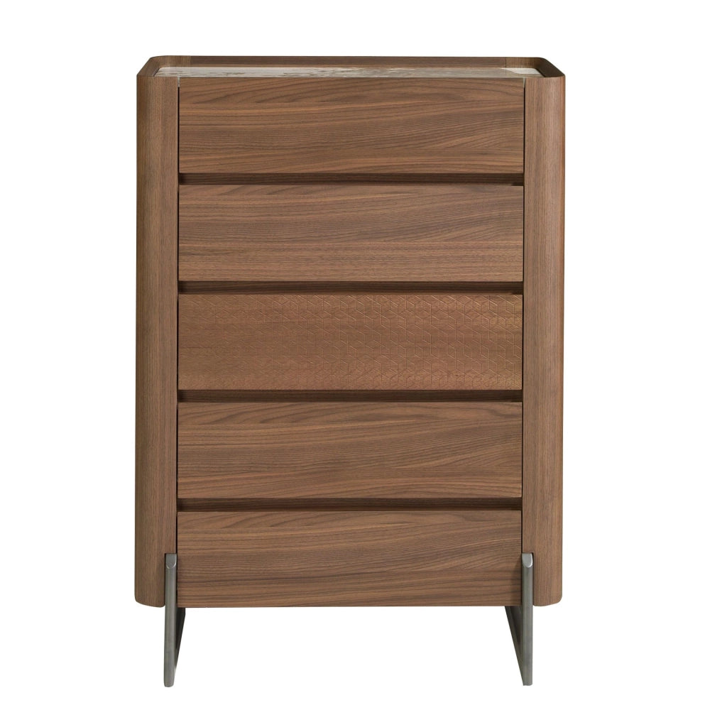 Chiffoniera in noce e acciaio scuro metallizzato con piano in marmo porcellanato