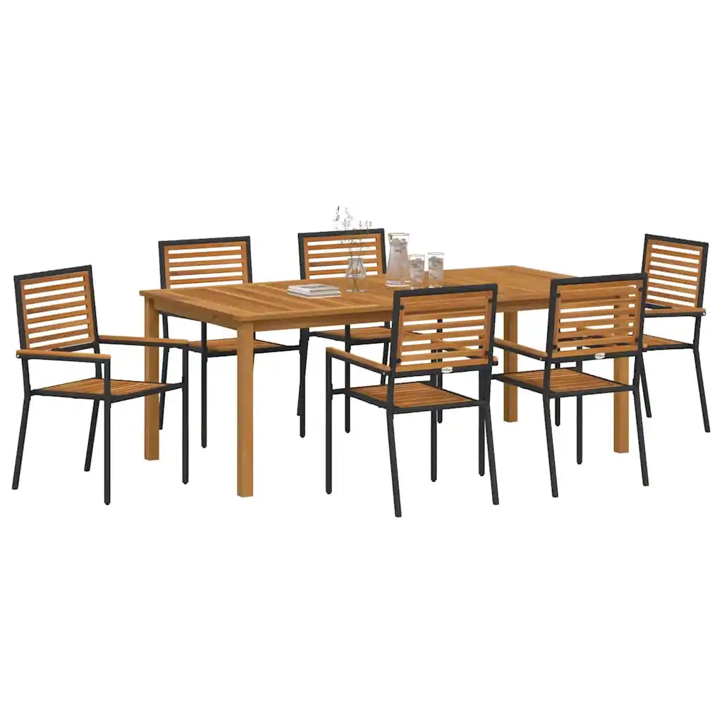 Set da Pranzo per Giardino 7 pcs Nero Legno di Acacia Massello 3365523