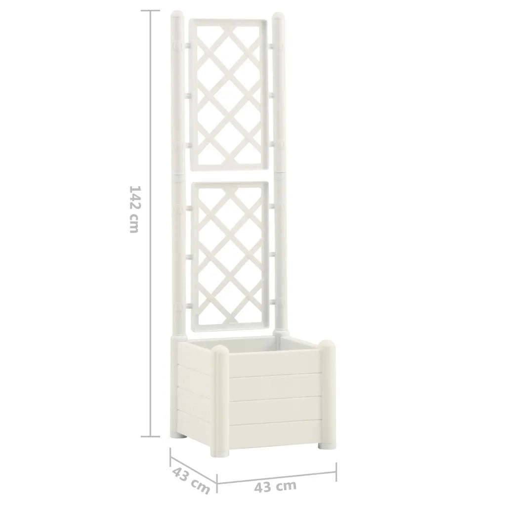 Fioriera da Giardino con Graticcio-Vaso da Esterno-Fioriera con Griglia 43x43x142 cm PP Bianco
