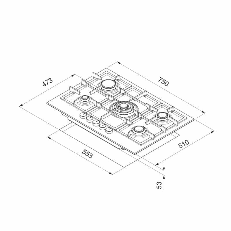 Piani cottura da incasso elleci Plano Plus 75 5 fuochi Keratek Plus 97 Grigio Light Grey PKPP75197CS