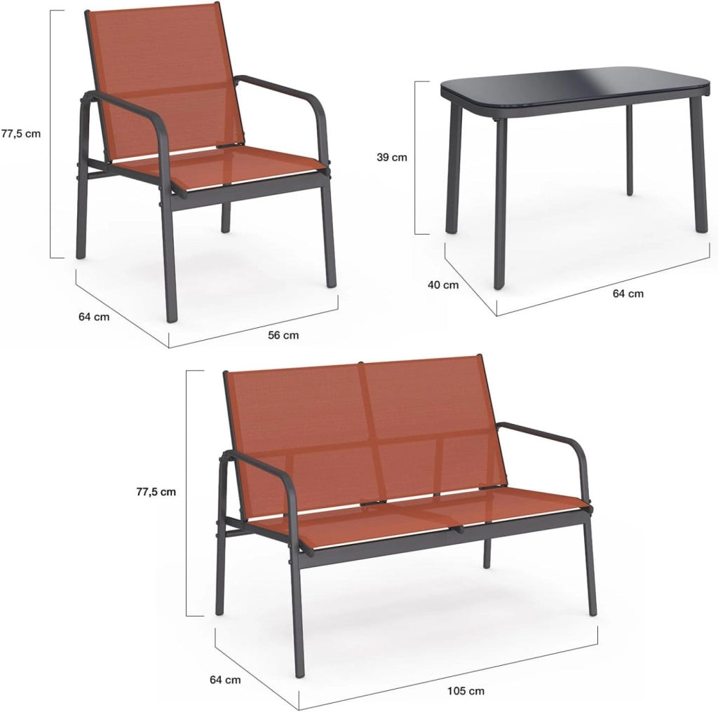 Set di mobili da Giardino TOLEDE Basso a 4 posti con Divano, poltrone e Tavolo in Terracotta
