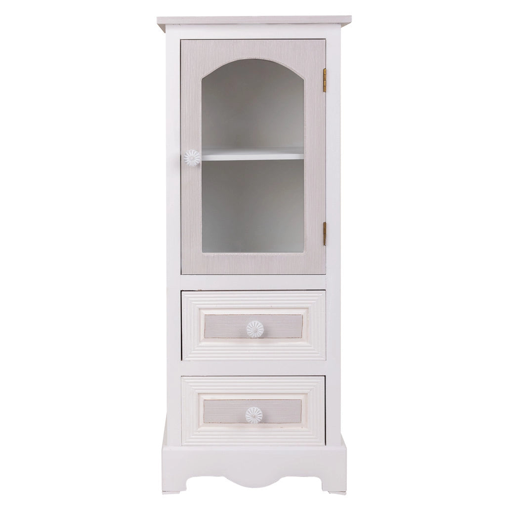 Vetrina in legno con 2 cassetti e 1 anta bianca 32x26x80