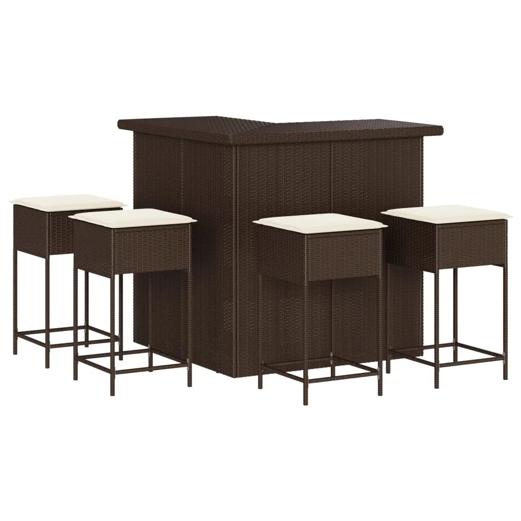 Set Bar da Giardino 5 pz con Cuscini in Polyrattan Marrone 3261501
