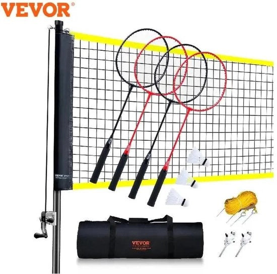 Impacco Completo di Badminton – Rete da Badminton Portatile con 4 Racchette & 3 Shuttle – Rapida da Montare – Inclusa Tasca Portatile
