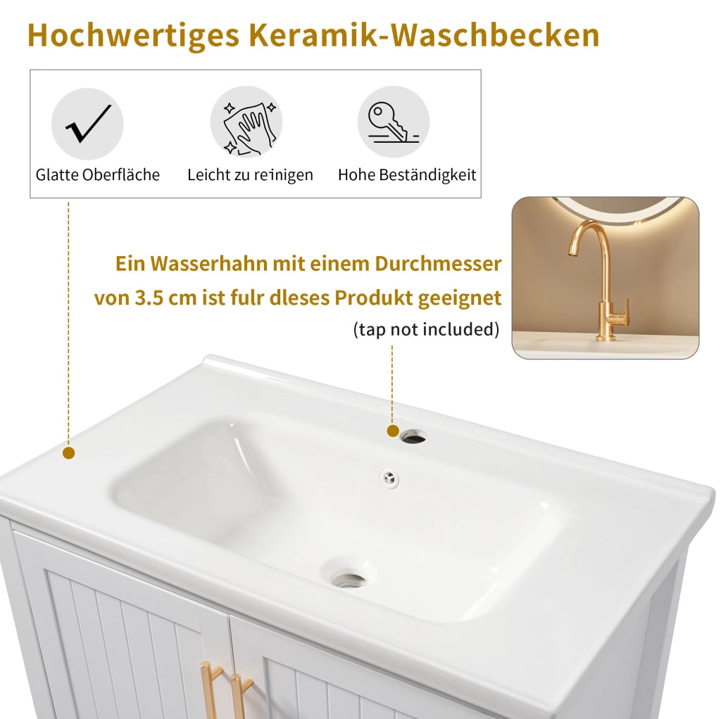 Mobile bagno sospeso con lavabo in ceramica e base bianca