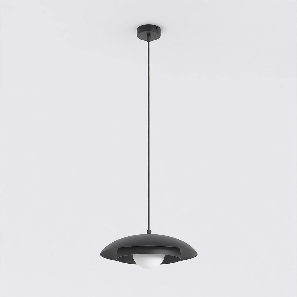 Lampada a sospensione SKIN in acciaio nero con diffusore sferico