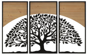 Set di Pannelli Decorativi 3D in Ferro e Legno - Design Albero Maestoso, 3 Pezzi 105x2x70 cm