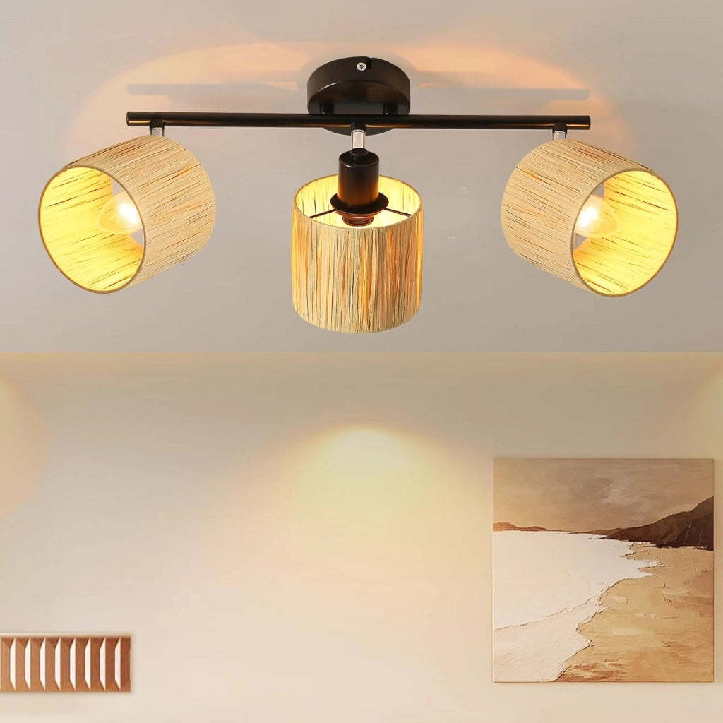 ZMH Faretto da soffitto a 3 luci E14 Nero Naturale Lampada da soffitto Carta Soggiorno
