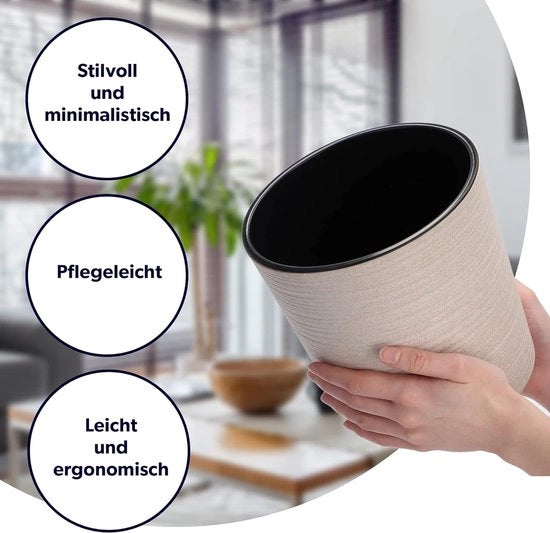 Vaso di fiori con protezione per piante, vaso elegante con base in legno, protezione per vaso, angolo verde, vaso di fiori, protezione per vaso per soggiorno, ufficio, diametro 19 cm, crema