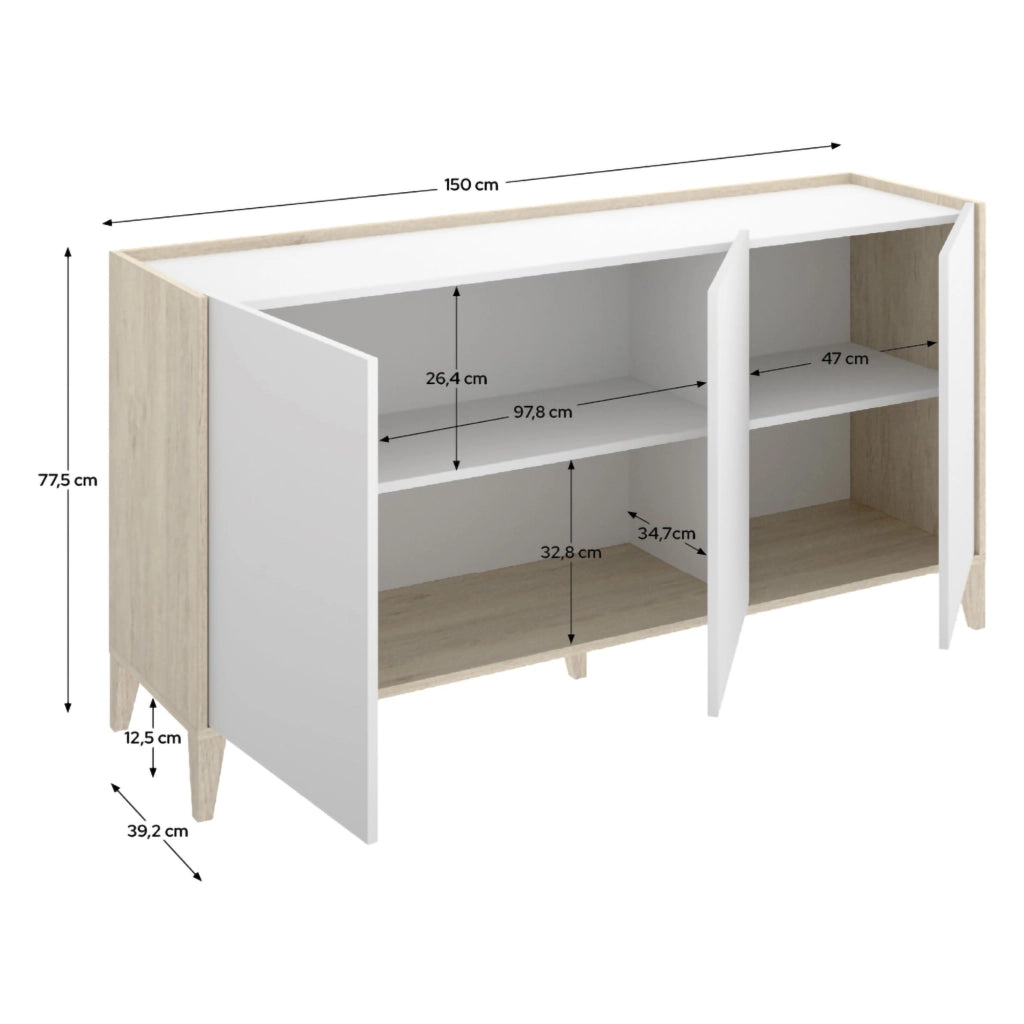 Madia Caribou, Credenza 2 Ripiani, 40x150x78h cm Bianco