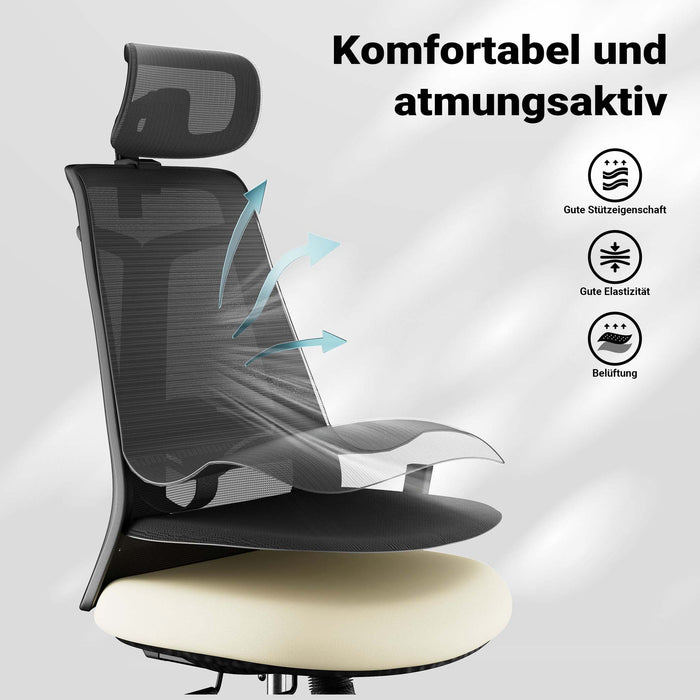 Sedia da ufficio ergonomica con regolazione in altezza e profondità, poggiatesta e braccioli regolabili, con supporto lombare, max 150 kg