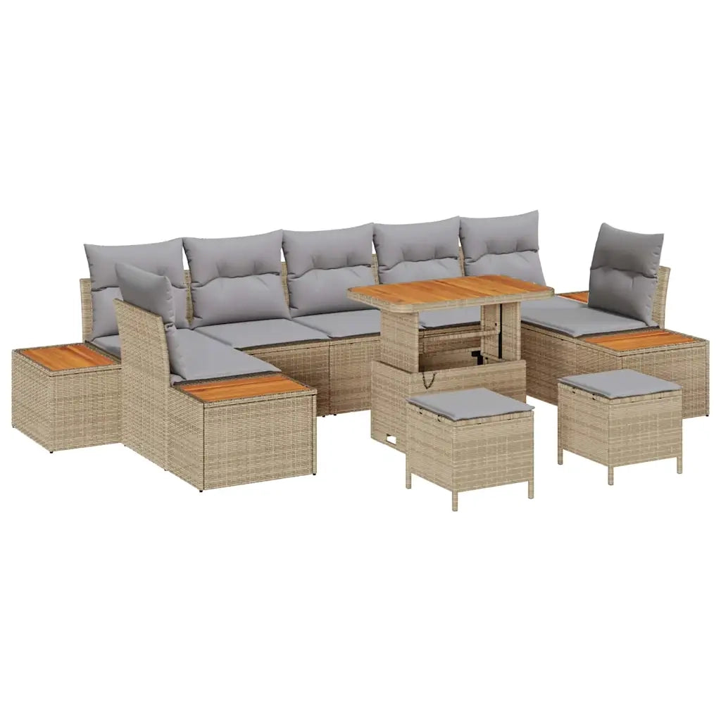 Set Divano da Giardino con cuscino 10 pcs Beige Poly Rattan