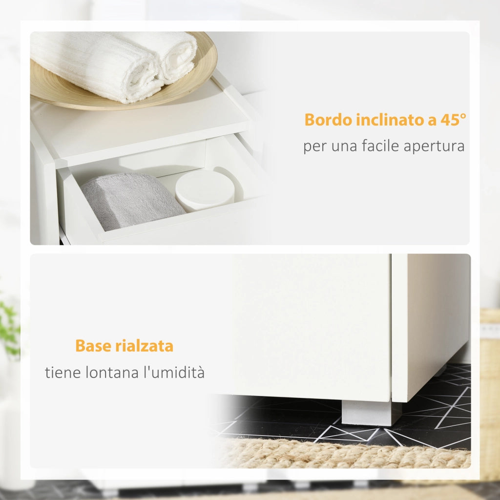 EasyComfort Mobiletto Bagno con Cassetto e Armadietto con Mensola Regolabile in Legno 30x33x88cm, Bianco