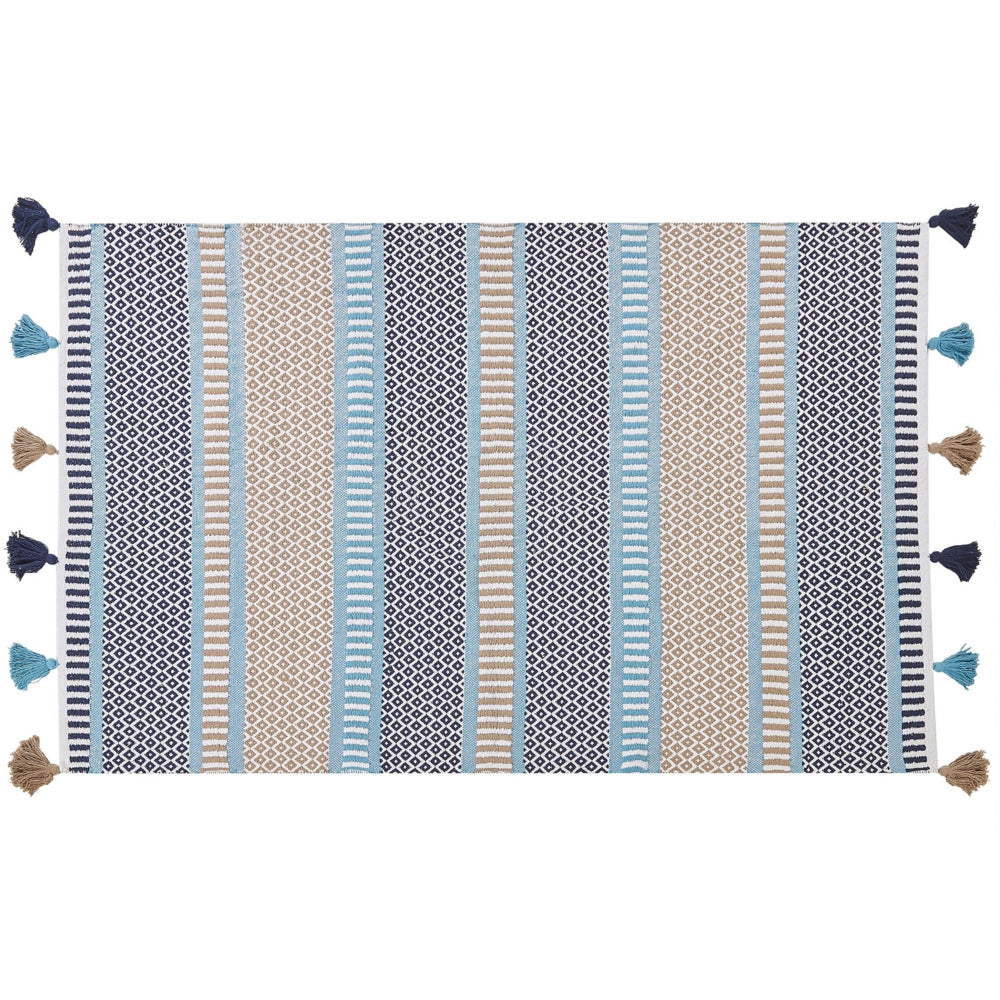 Tappeto Lana Multicolore 140 x 200 cm con Nappe Motivo Geometrico Rigato Tessuto a Mano Tessuto Piatto