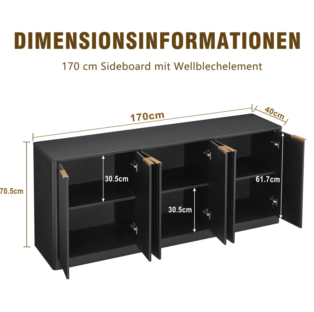 Credenza 170x40x70;5 cm a 6 ante in MDF con pannelli ondulati; nero