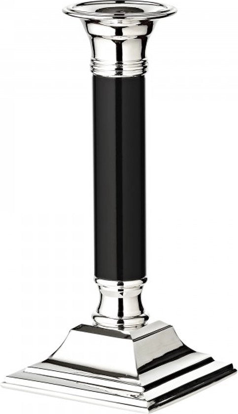 Candelaio a stelo - 18 cm - Argento decorato con inserto nero