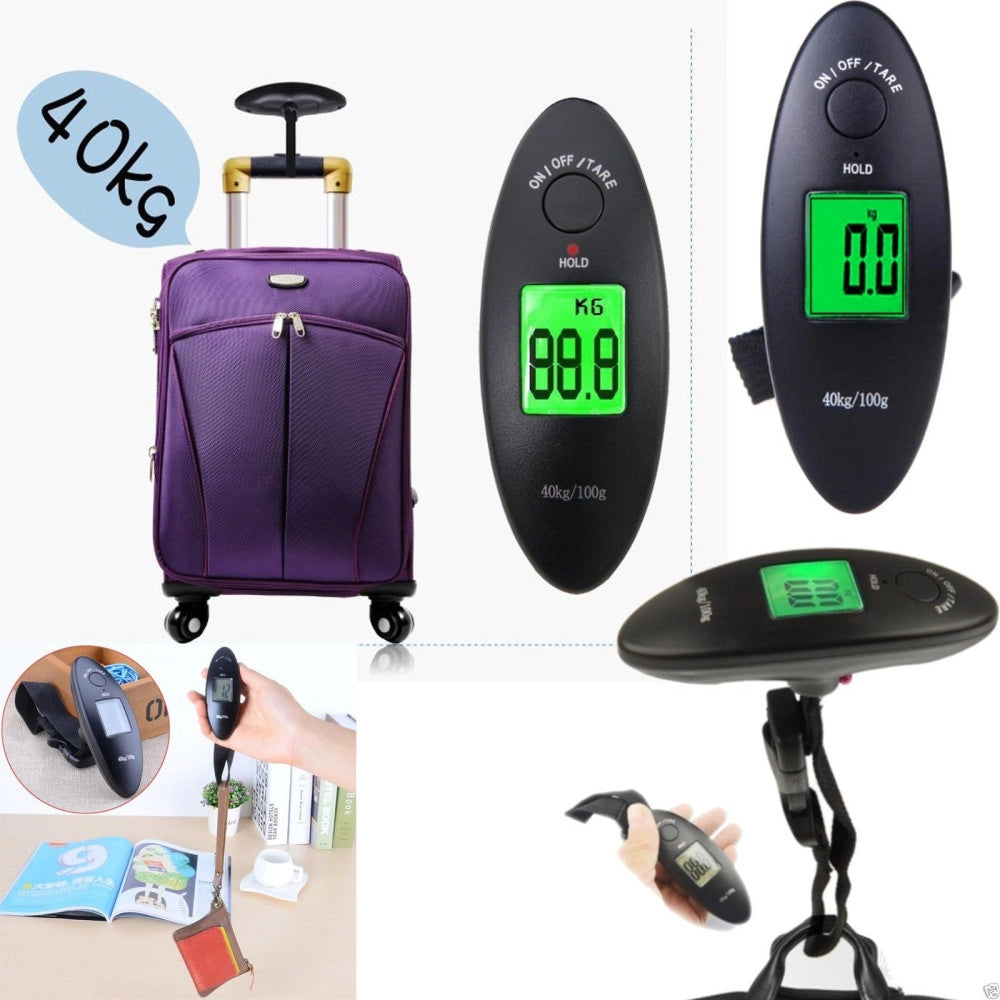 Trade Shop - Bilancia Portatile 40 Kg Elettronica Lcd Pesca Bagagli Zaini Con Gancio Wh-a15 -