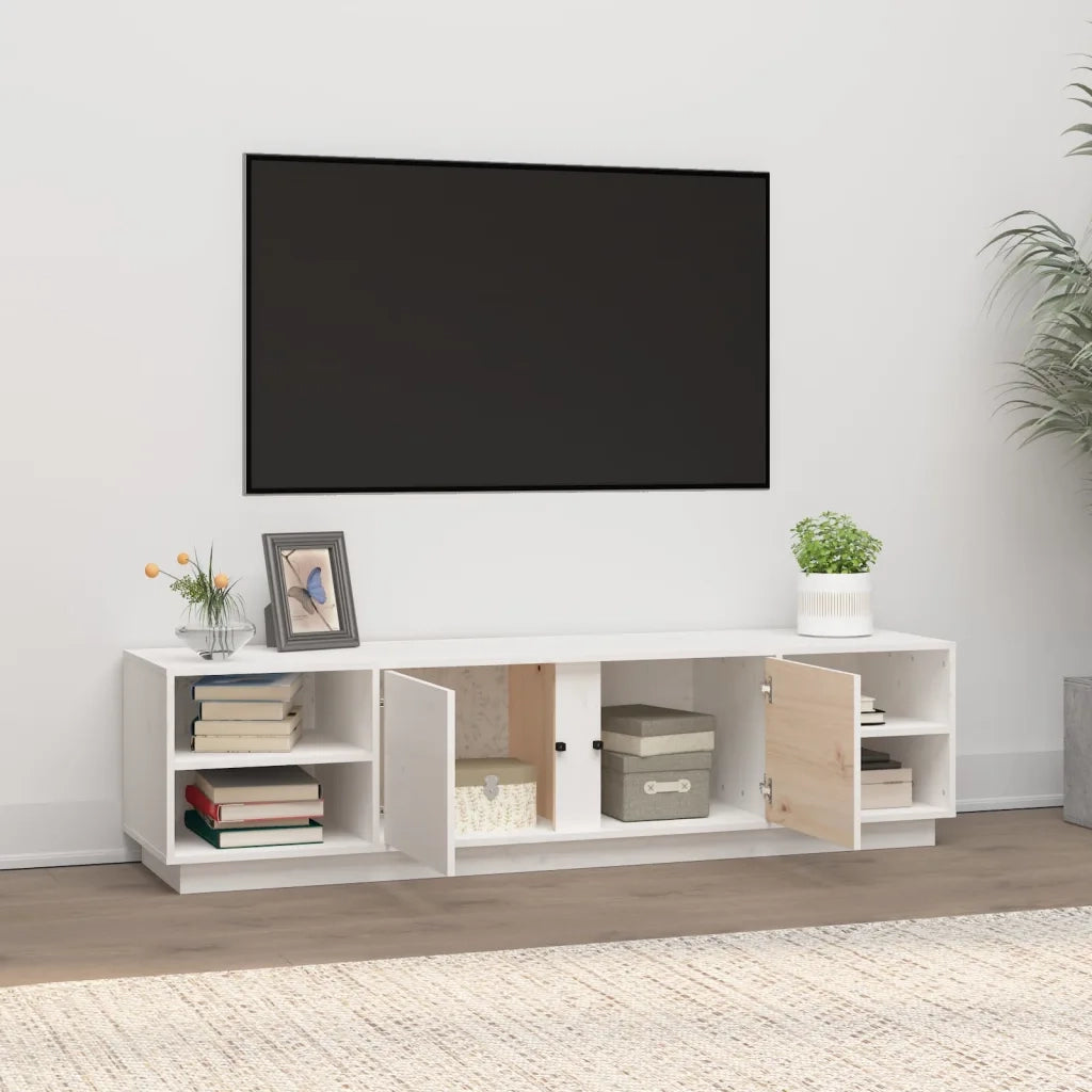 Mobile Porta TV Bianco 156x40x40 cm in Legno Massello di Pino 814455