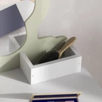Set Toeletta per Bambina con Specchio Trucco e Sgabello Abbinato in Legno, Cassetto e Contenitori, Bianco