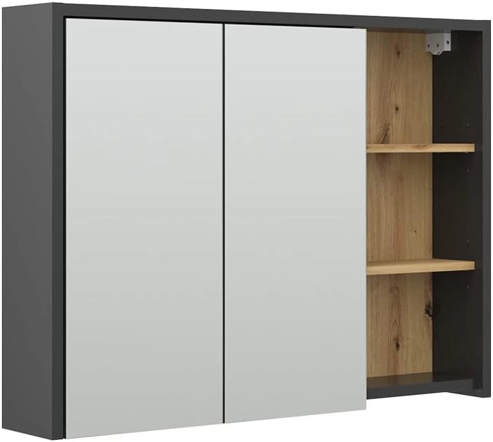 Mobile a specchio per bagno Viola, Verde/Artigianale, 100 x 75 cm con ripiani aperti, per montaggio a parete con ripiani aperti