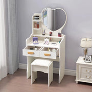 Trade Shop - Postazione Trucco Tavolo Make Up Specchiera Toeletta Con Specchio A Cuore Sgabello Bianco -