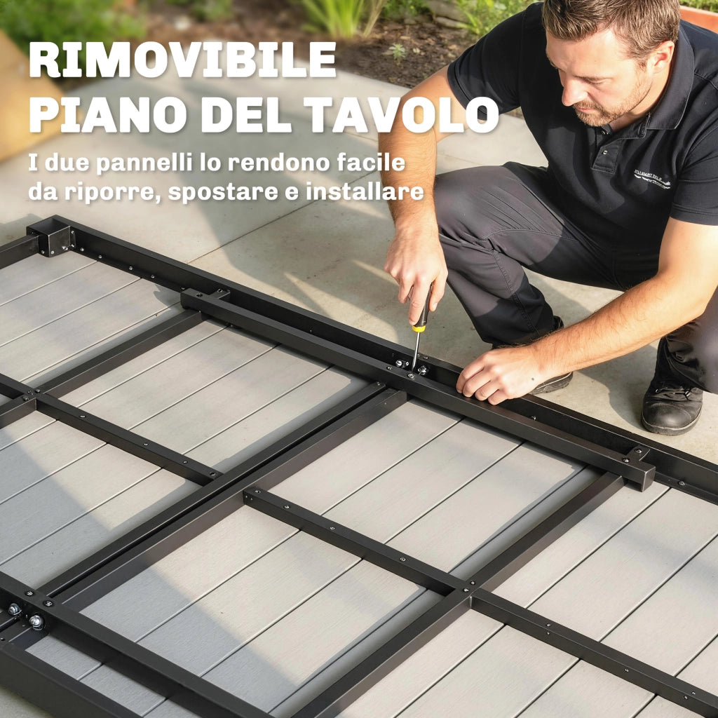 Set da giardino con tavolo allungabile e sedie impilabili ¨C zephmum ¨C grigio