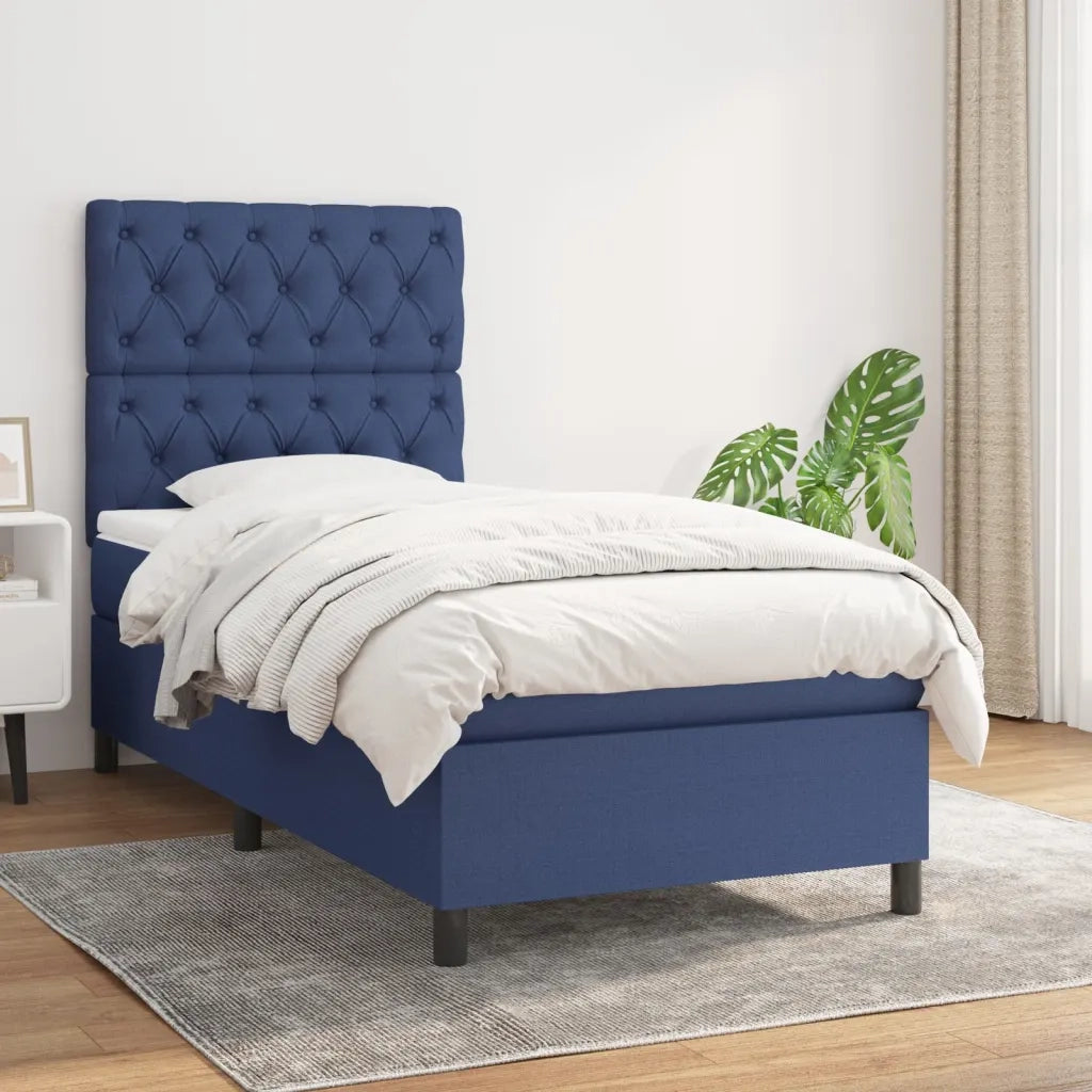 Letto singolo | Letto per adulti | Giroletto a Molle con Materasso Blu 80x200 cm inTessuto