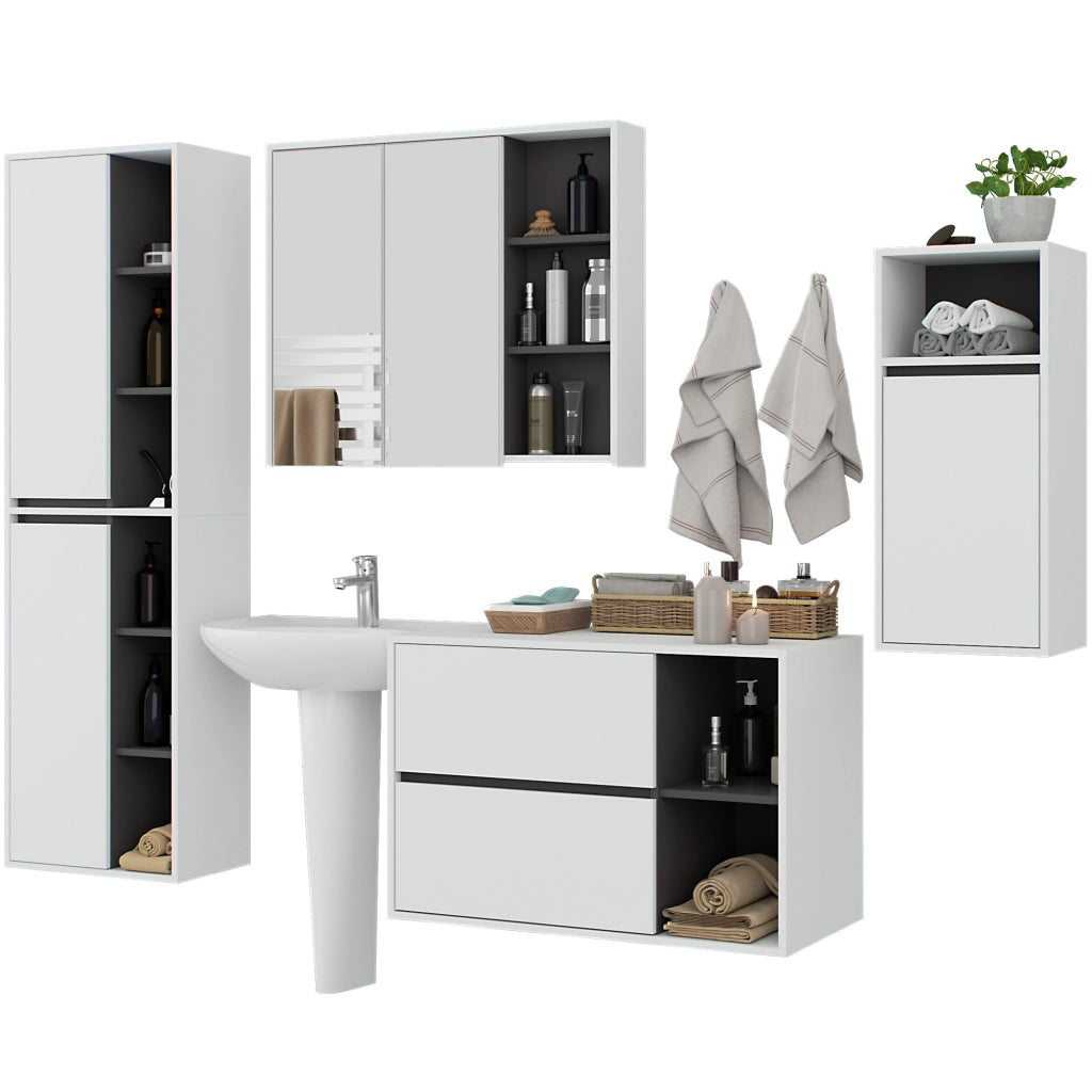 Set di mobili da bagno sospesi VAMI in Bianco con colore interno Grigio Grafite
