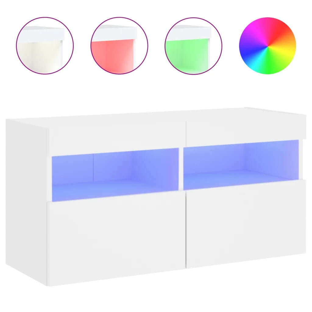 Mobile TV a Parete con Luci LED Bianco 80x30x40 cm