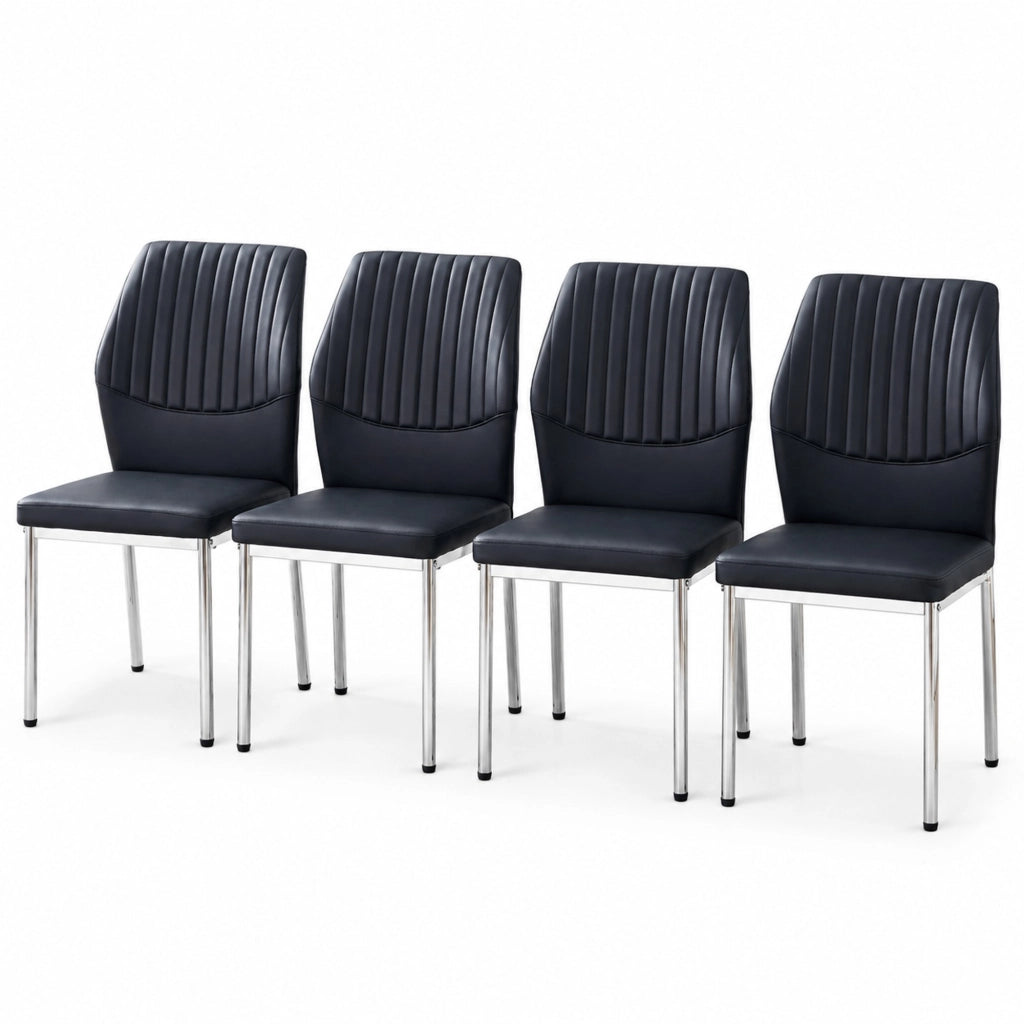 Set di 4 sedie da pranzo nere e argento in PU