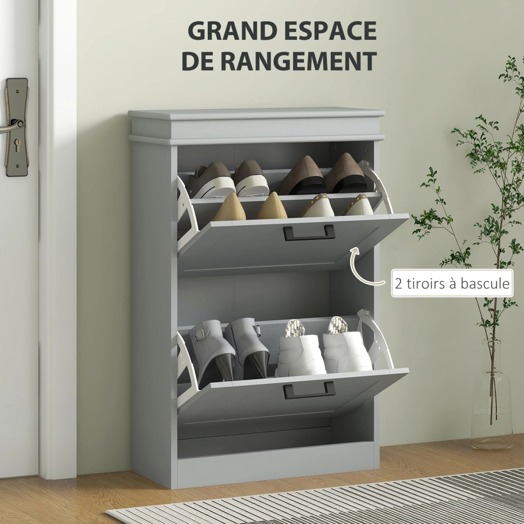 Scarpiera a 2 Ante con Ripiani Regolabili ¨C Zephmum ¨C Grigio 54x24x82.5 cm