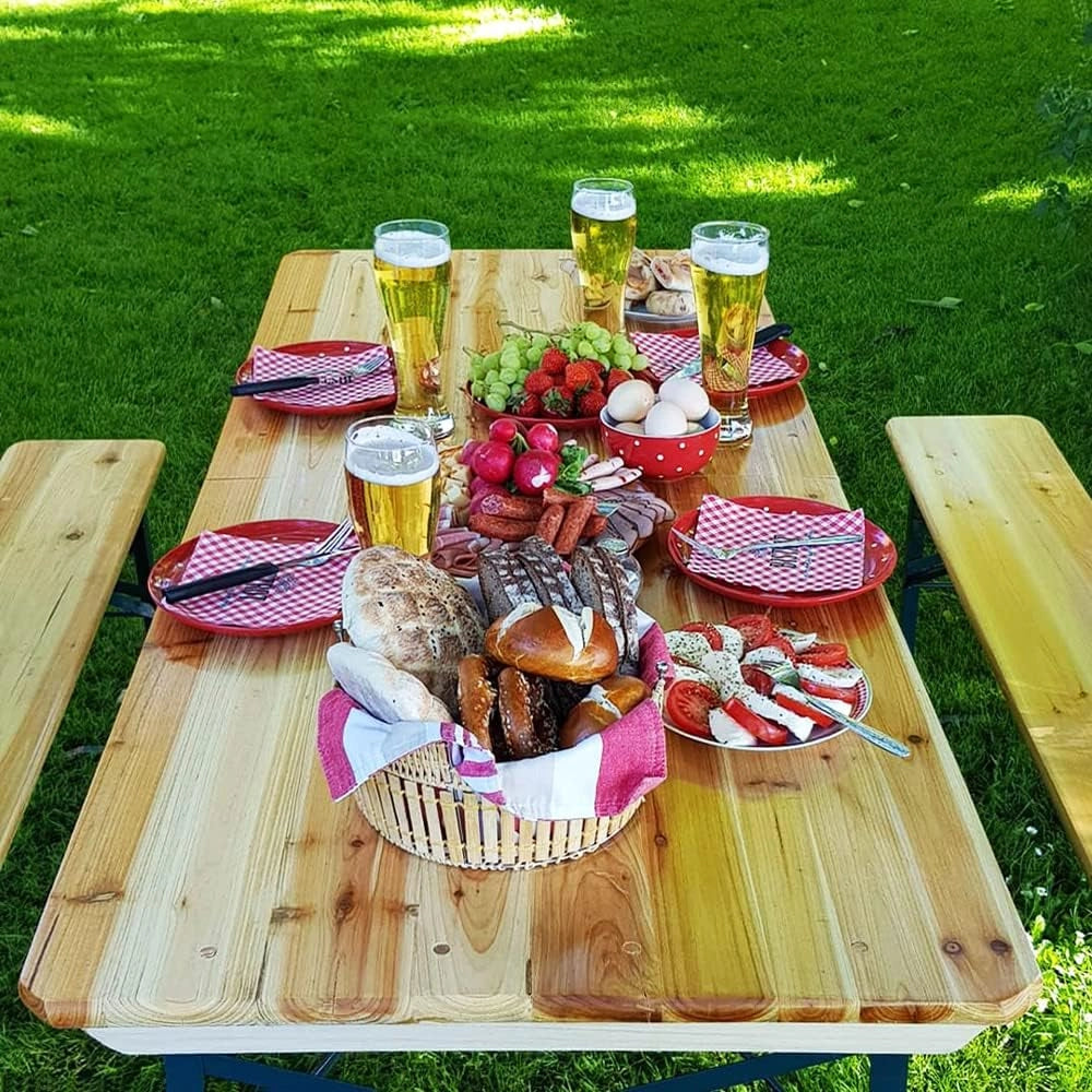 Set Mobili Stile Birreria 2X Panche da Sagra con Schienale 1x Tavolo 170x70x75 cm Salottino Esterno Feste Giardino