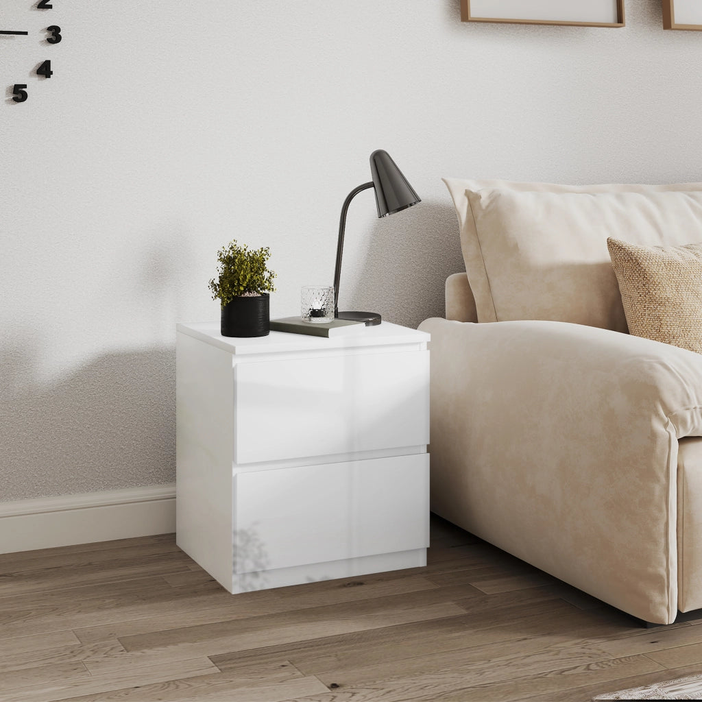 Comodino con 2 Cassetti ¨C zephmum ¨C Bianco Lucido 40x34x45 cm