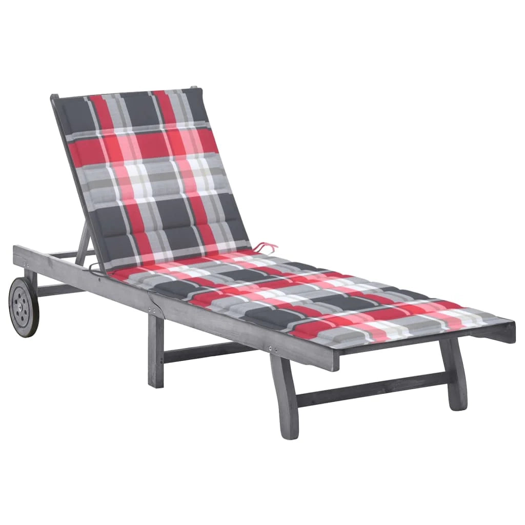 Lettino prendisole sedia a sdraio lettino prendisole letto da giardino mobili da esterno per patio con cuscino grigio legno massello di acacia 02_0012485