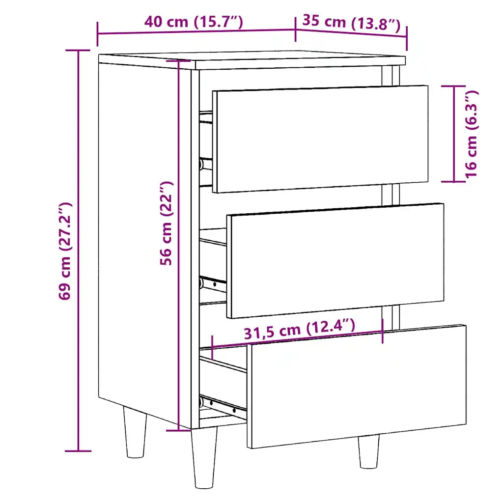 vidaXL Comodino Legno Vecchio 40x35x69 cm in Legno Multistrato