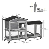 Conigliera a 2 Livelli con Rete Protettiva e Rotelle in Legno e Metallo, 157.4x53x99.5 cm, Grigio