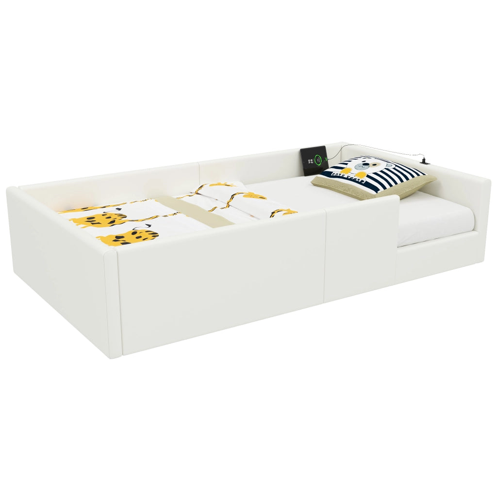 Letto Imbottito con Sponda e Stazione di Ricarica ¨C MINIMAL ¨C Bianco 90x200