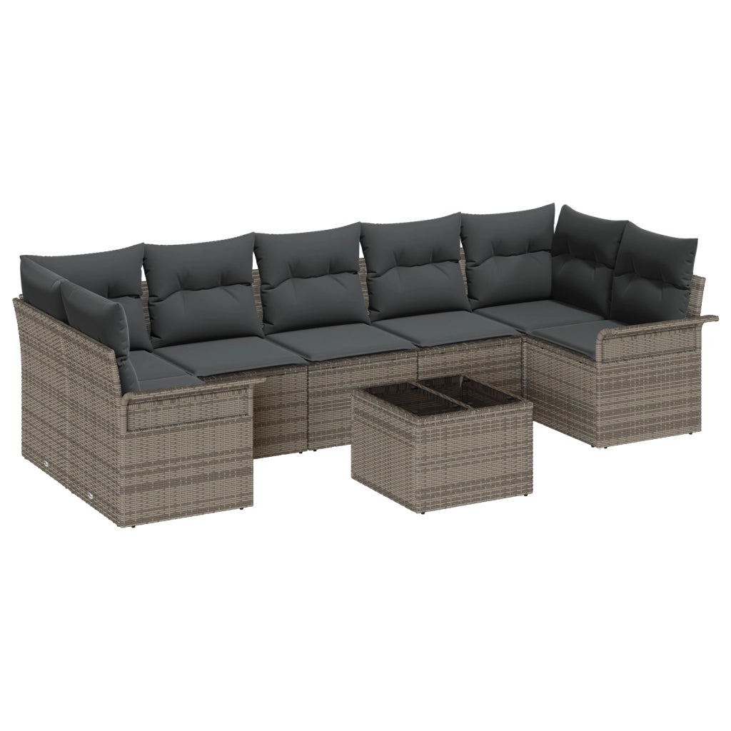 Set di SofÃ  da Giardino 8 Pezzi con Cuscini Rattan Poliestere Grigio
