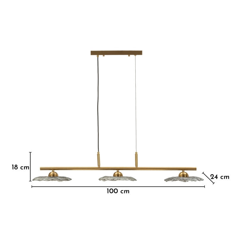 Lampadelle Ario Emily 3 Luci Vetro Grigio cm 100x24x18