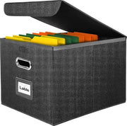 Scatola di archiviazione in stile lino con coperchio, contenitore a muro in fibra di cellulosa e cartone, adatto per casa e ufficio, scatola di archiviazione per stock e giocattoli, 38 x 32 x 27,5 cm (nero, 1 pezzo)